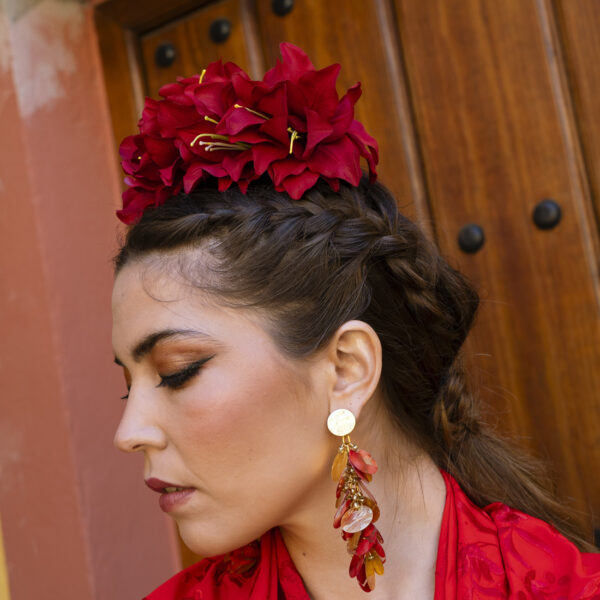 ramillete flamenca con amarilis rojos