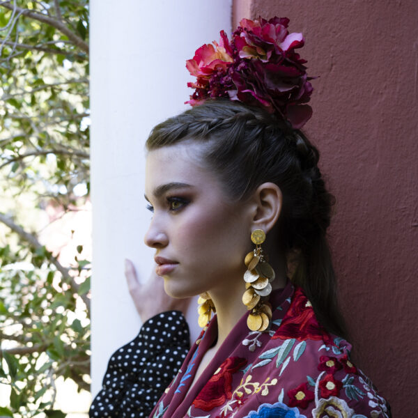 ramillete de flamenca con flores en color buganvilla